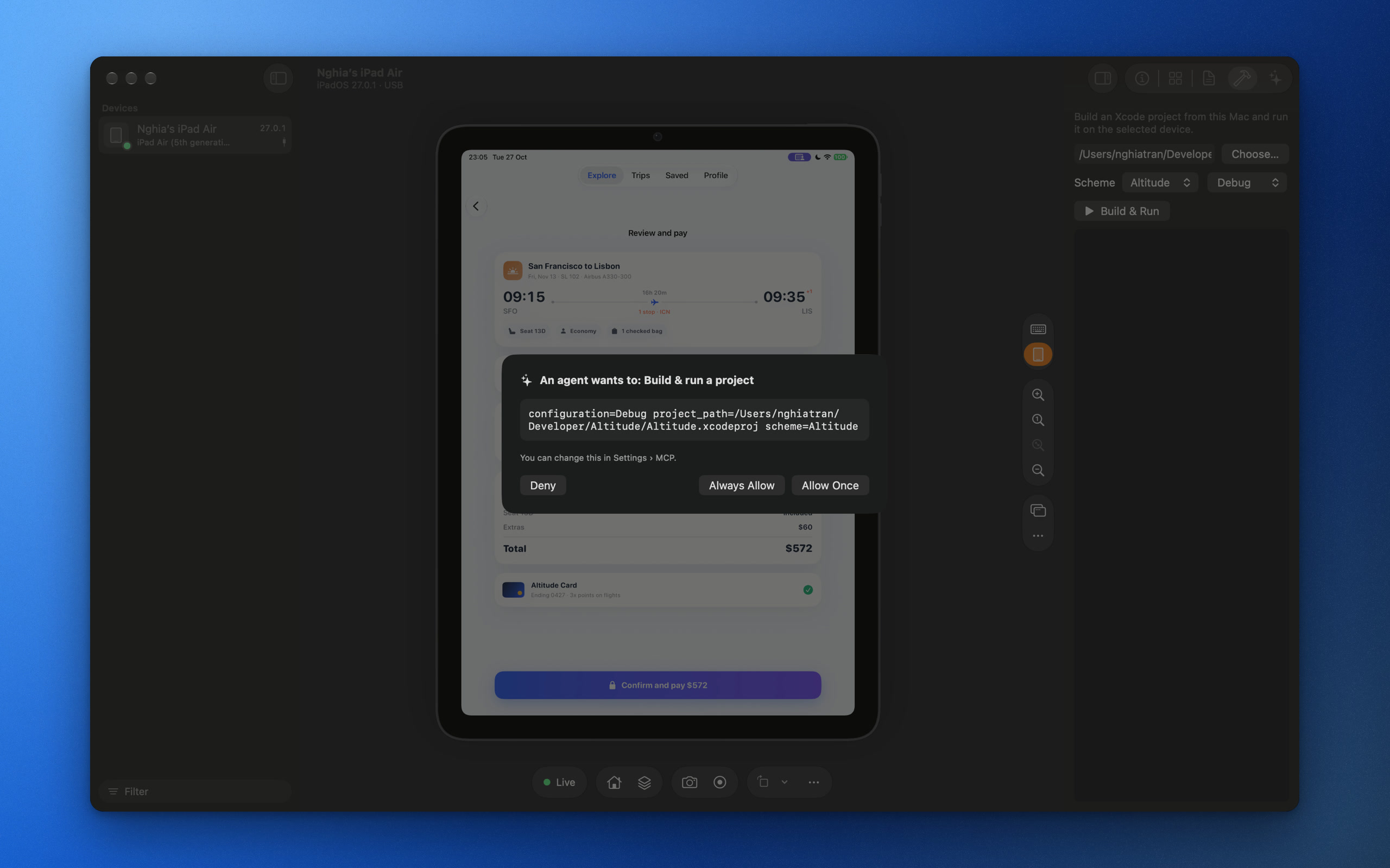 Device MCP asking before an agent builds and runs a project